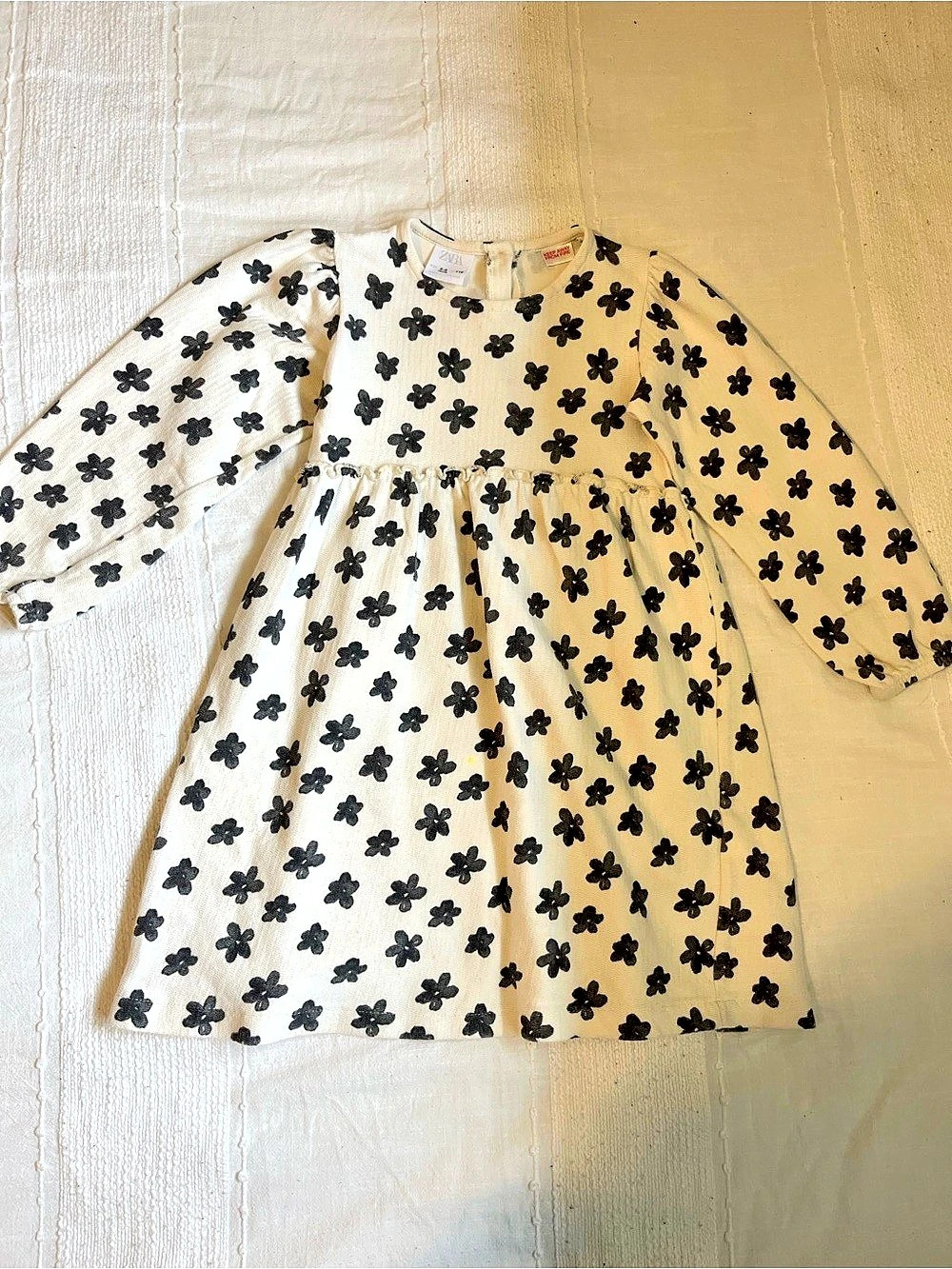 Zara Textured Floral Dress Black & White Girls 6
